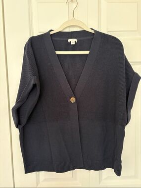 Cozy Navy V-Neck Button Cardigan Sweater - Women